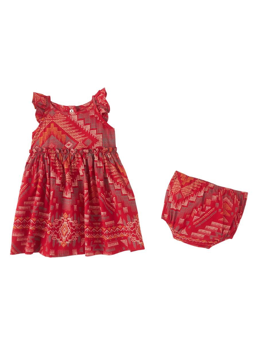 Wrangler Red Multi Little Girl's Southwestern Ruffle Strap Dress 112346560