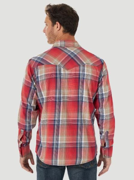 Wrangler Red Pepper Plaid Retro Premium Western Snap Long Sleeve Mens Shirt 112314958