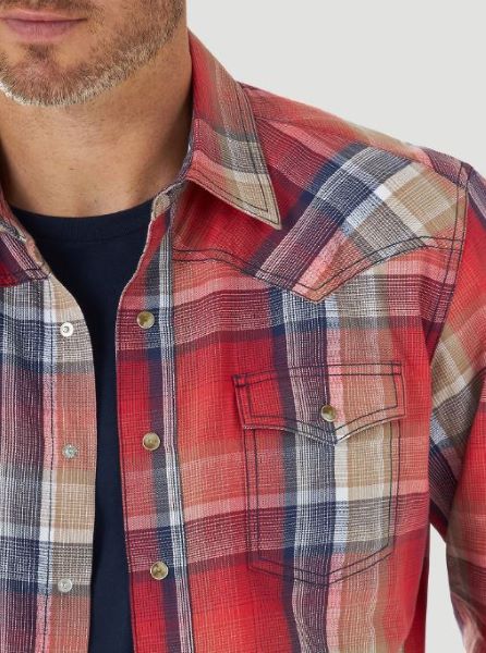 Wrangler Red Pepper Plaid Retro Premium Western Snap Long Sleeve Mens Shirt 112314958
