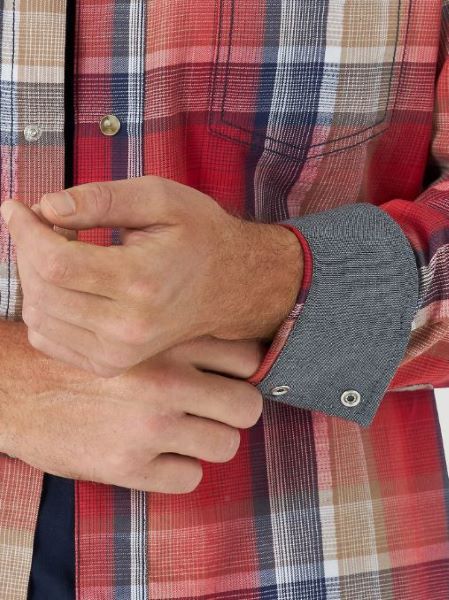 Wrangler Red Pepper Plaid Retro Premium Western Snap Long Sleeve Mens Shirt 112314958