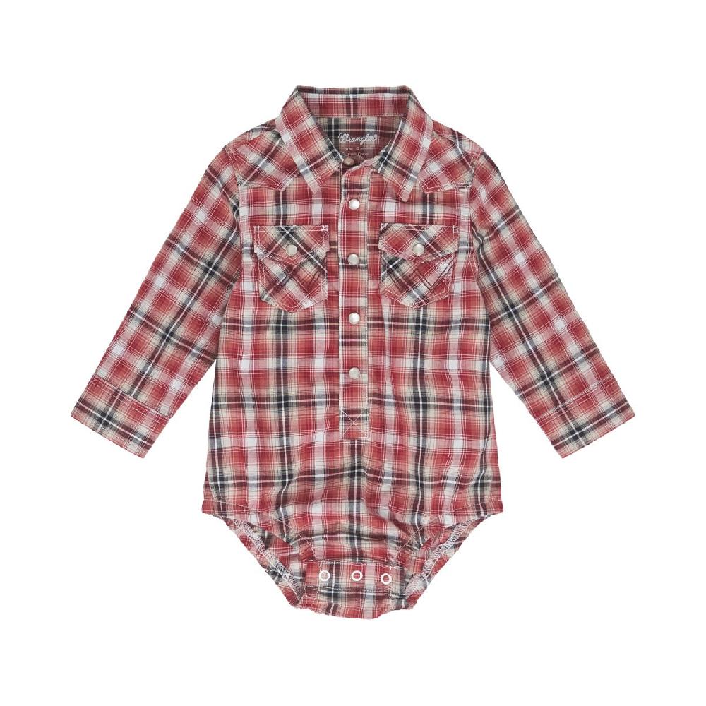 Wrangler Red Plaid Collared Long Sleeve Baby Onesie 112352767