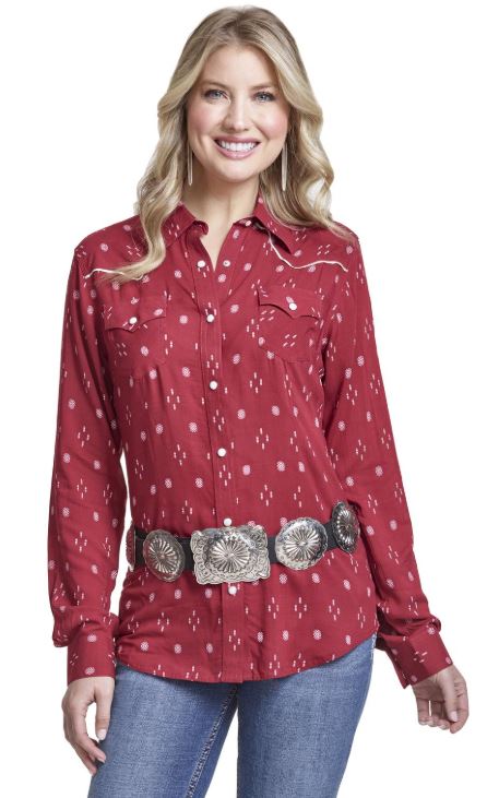 Wrangler Red Print Womens Western Fashion Top LW8033M