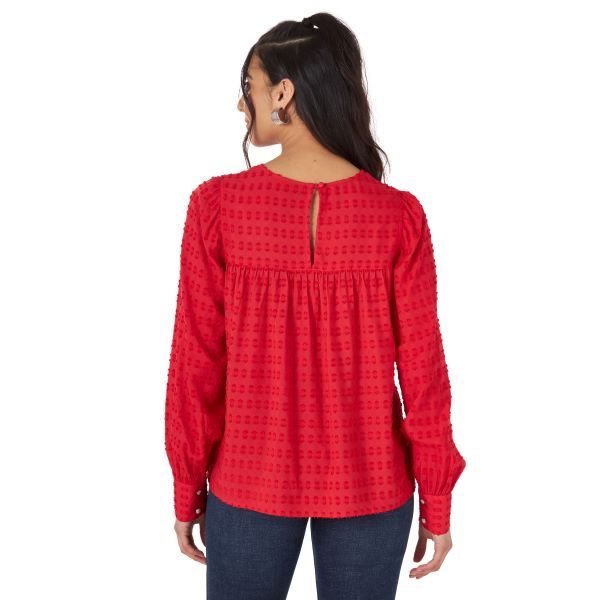 Wrangler Red Retro Western Yoke Swiss Dot Blouse With Snap Cuffs LW4000R