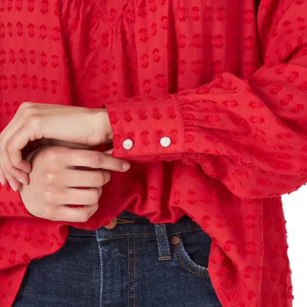 Wrangler Red Retro Western Yoke Swiss Dot Blouse With Snap Cuffs LW4000R