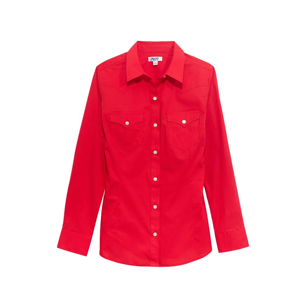Wrangler Red Retro Women's Collared Long Sleeve Solid Button Front Shirt 112358017