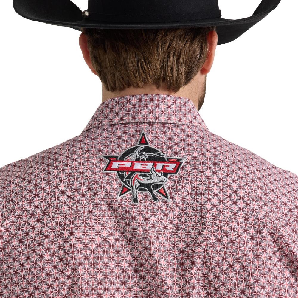 Wrangler Red Rodeo With Print Wrangler PBR Logo Men's Longsleeve Collared Western Snap Shirt 112352655