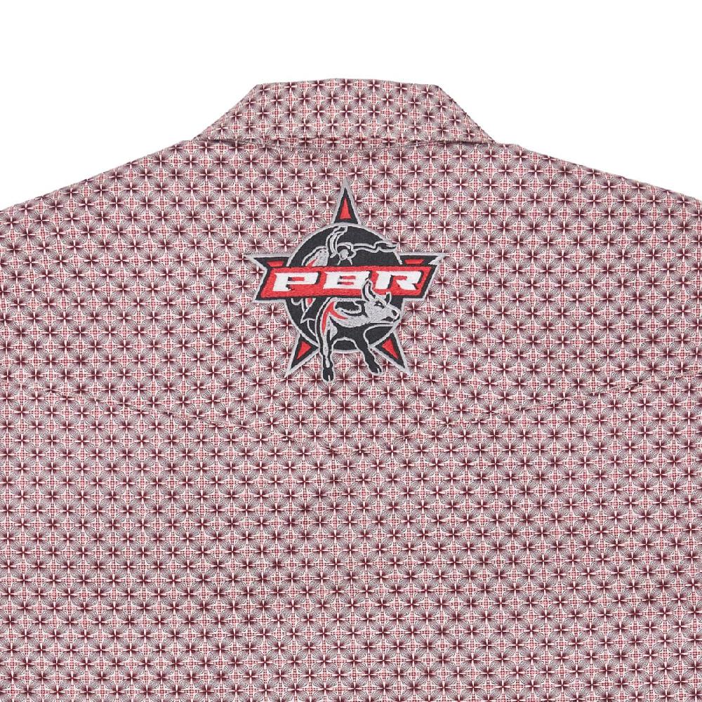 Wrangler Red Rodeo With Print Wrangler PBR Logo Men's Longsleeve Collared Western Snap Shirt 112352655