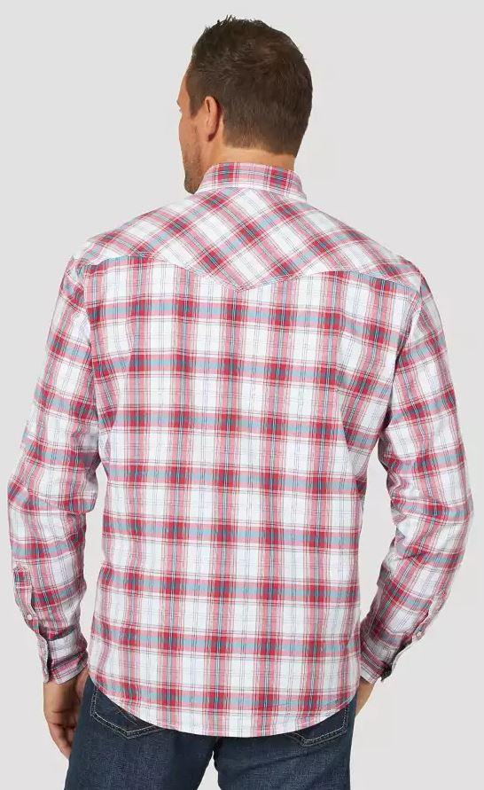 Wrangler Red/Teal 20X Comfort Long Sleeve Two Pocket Western Mens Snap Plaid Shirt MJC277R