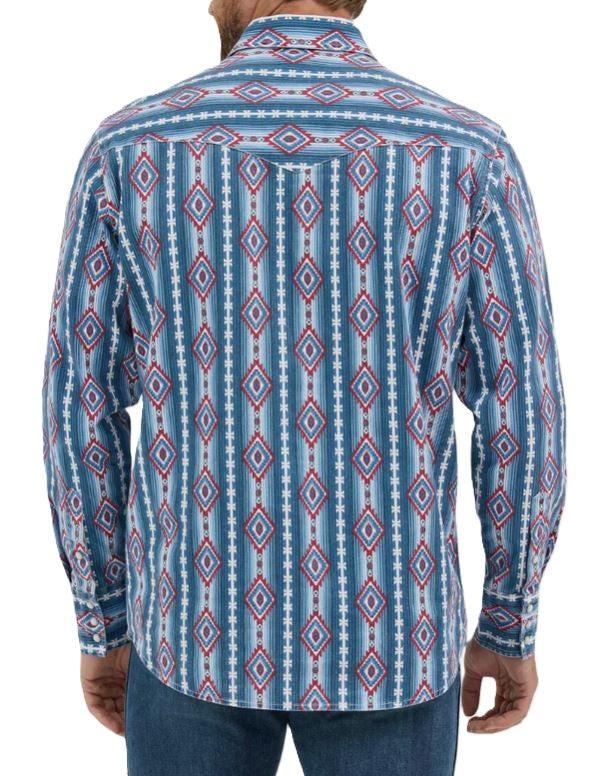 Wrangler Red/White/Blue Americana Aztec Print Men's Vintage Inspired Long Sleeve Shirt 112368193