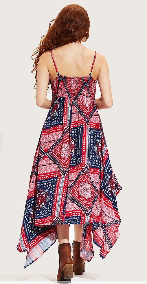 Wrangler Red/White/Blue Spaghetti Strap Handkerchief Womens Dress LWD255M