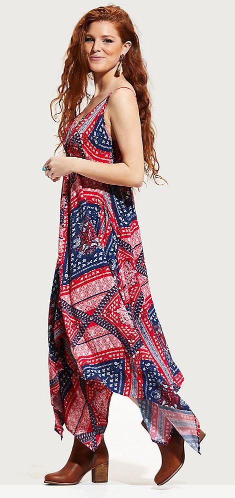 Wrangler Red/White/Blue Spaghetti Strap Handkerchief Womens Dress LWD255M