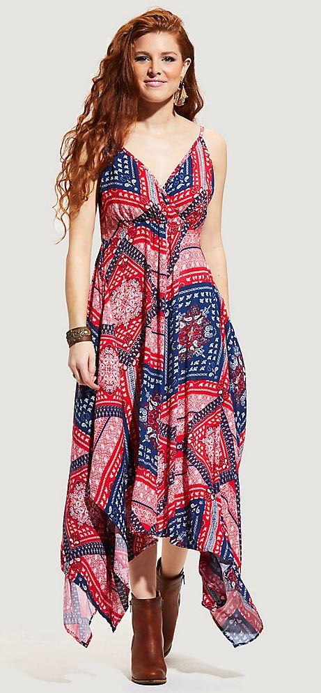 Wrangler Red/White/Blue Spaghetti Strap Handkerchief Womens Dress LWD255M