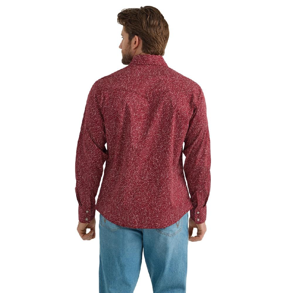 Wrangler Red With Print Retro Premium Men's Spread Collar Longsleeve Snap Shirt 112359925