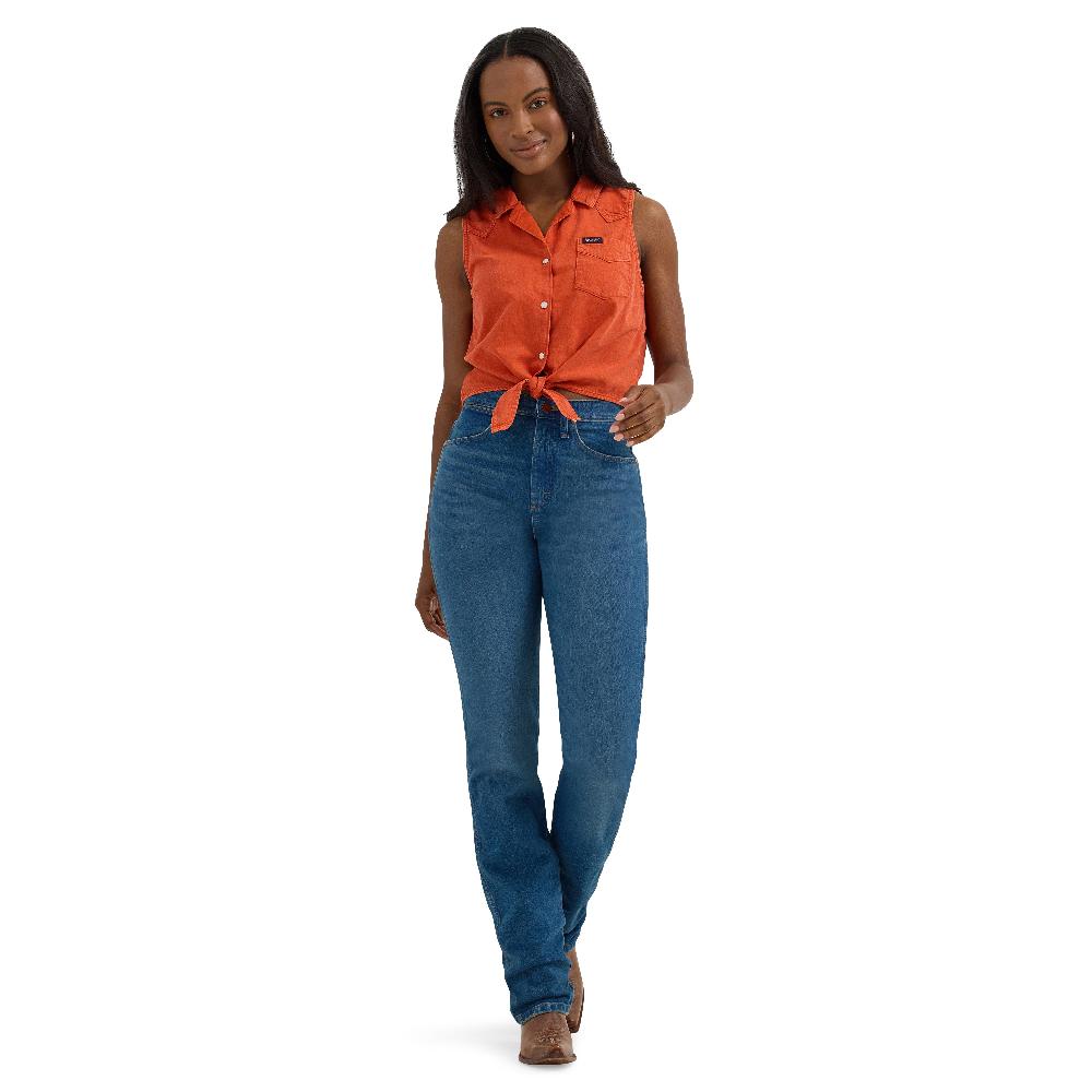 Wrangler Reddish Orange Women's Sleeveless Tie Front Camp Shirt 112364384