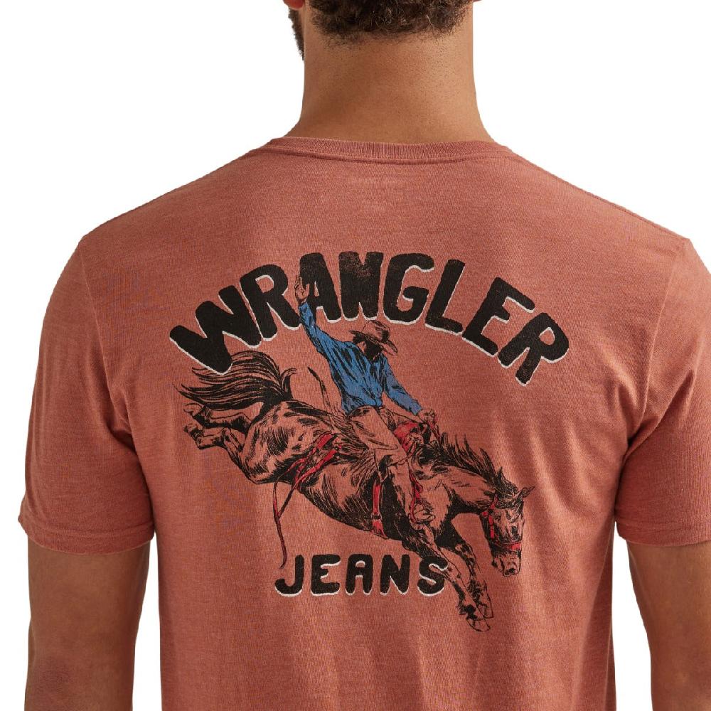 Wrangler Redwood Heather Men's Bronco with 'Wrangler Jeans' Wording Graphic Tee Shirt 112344157