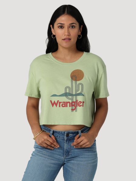 Wrangler Reseda Heather Retro Women's Boyfriend Cactus Crop Graphic Tee Shirt 112328948