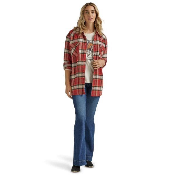 Wrangler Retro Burnt Henna Plaid Americana Women's Snap Front Longsleeve Flannel Shirt 112339146
