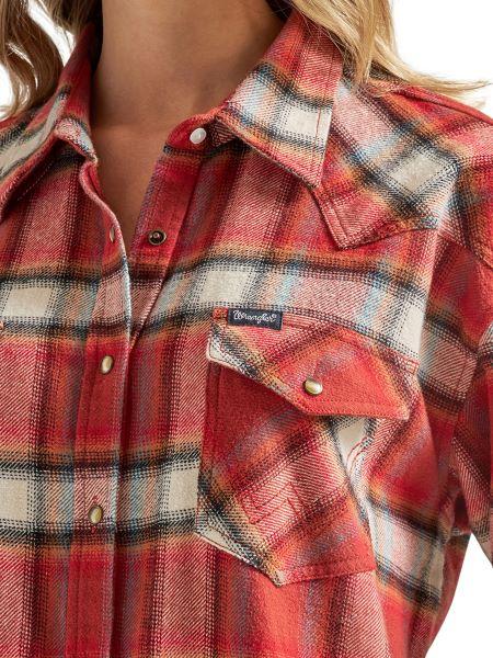 Wrangler Retro Burnt Henna Plaid Americana Women's Snap Front Longsleeve Flannel Shirt 112339146