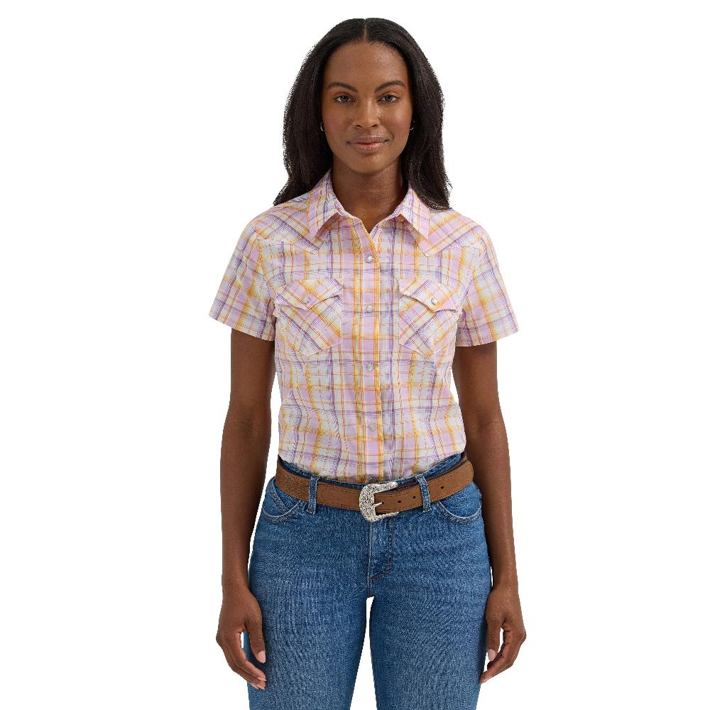 Wrangler Retro Orange/Purple Women's Essential Collared Short Sleeve Snap Shirt 112362271