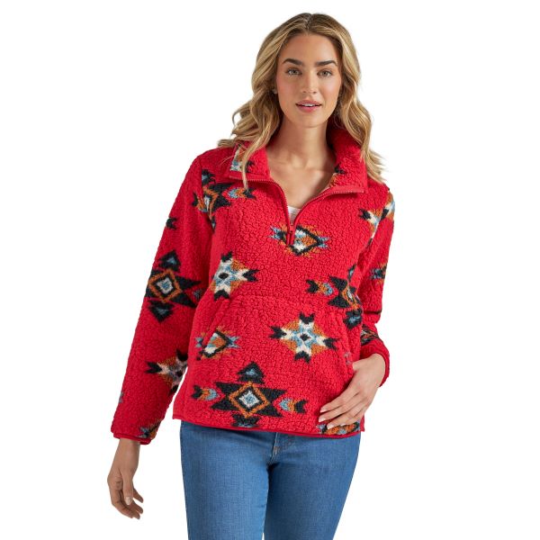 Wrangler Retro Tango Red Aztec Print Women's Sherpa Pullover 112339245