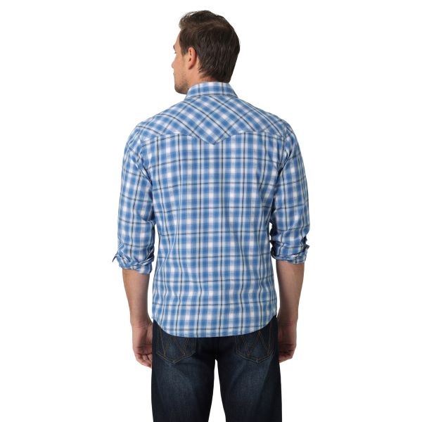 Wrangler Riviera Blue Plaid Retro Premium Long Sleeve Western Snap Shirt 112327792