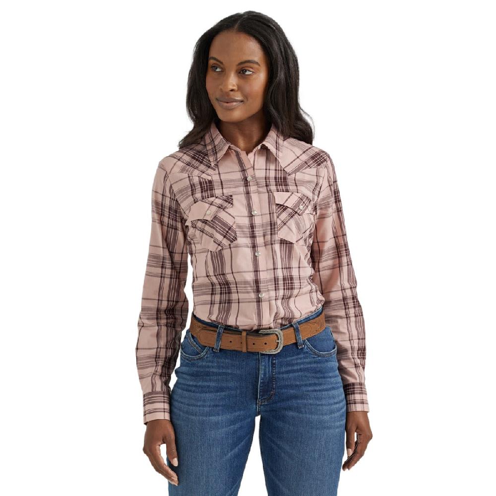 Wrangler Rose Plaid Women's Collared Longsleeve Western Snap Shirt 112356641