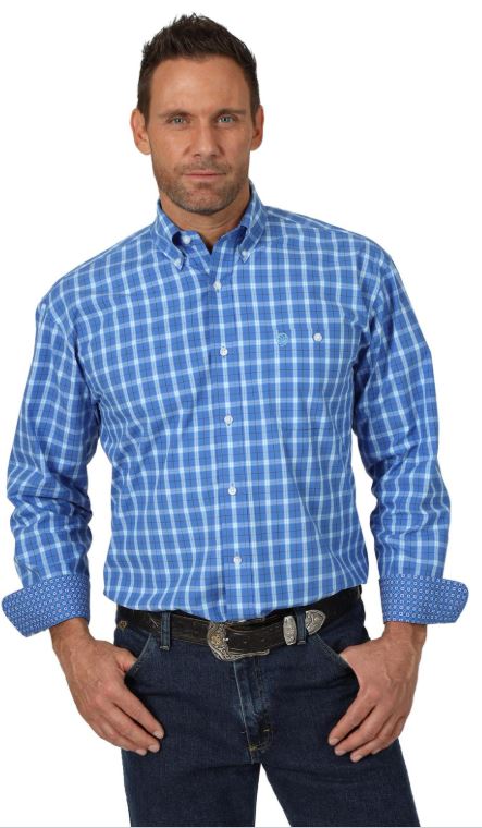 Wrangler Royal Blue George Strait Mens Long Sleeve Shirt MGSB695