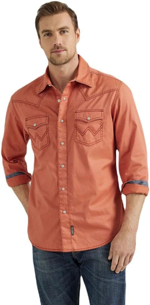 Wrangler Rust Retro Premium Men's Collared Longsleeve Western Snap Shirt 112356596