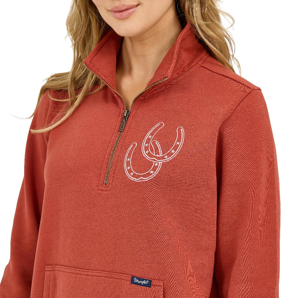 Wrangler Rust Western Quarter Zip Women's Sweatshirt With Horseshoe Graphic 112371636