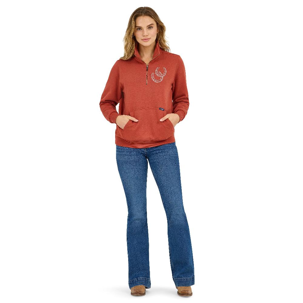 Wrangler Rust Western Quarter Zip Women's Sweatshirt With Horseshoe Graphic 112371636