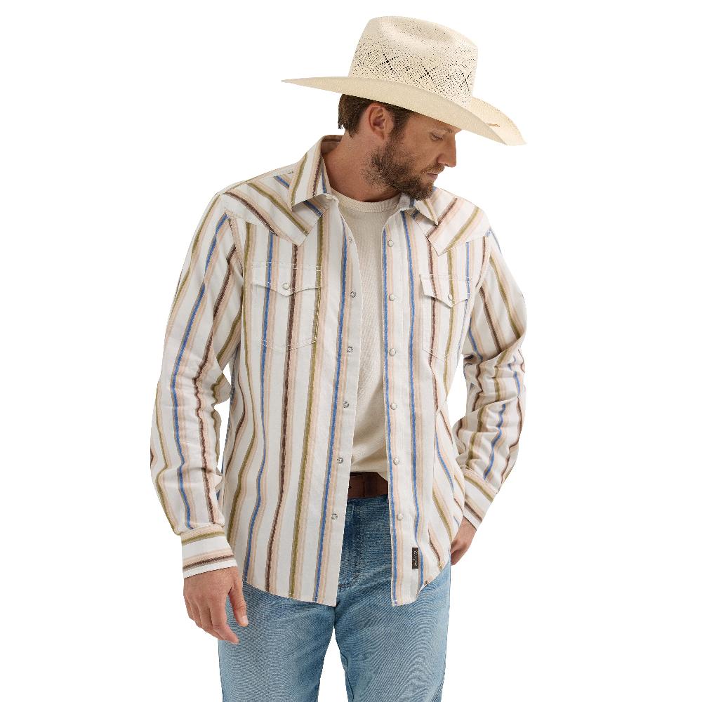 Wrangler Rusty Stripe Retro Premium Brushpopper Stripe Men's Collared Long Sleeve Western Snap Shirt 112365630