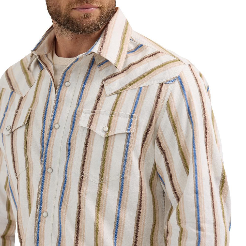 Wrangler Rusty Stripe Retro Premium Brushpopper Stripe Men's Collared Long Sleeve Western Snap Shirt 112365630