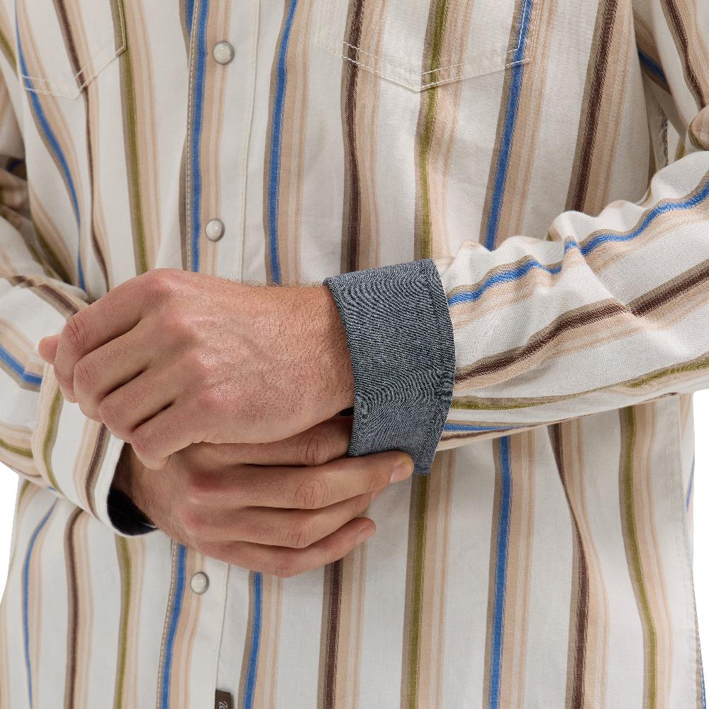 Wrangler Rusty Stripe Retro Premium Brushpopper Stripe Men's Collared Long Sleeve Western Snap Shirt 112365630