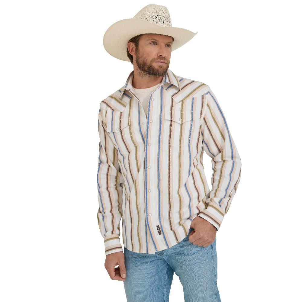 Wrangler Rusty Stripe Retro Premium Brushpopper Stripe Men's Collared Long Sleeve Western Snap Shirt 112365630