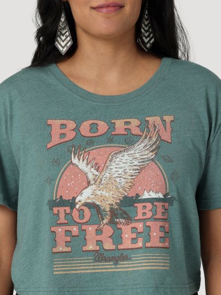 Wrangler Sage Bush Heather Born To Be Free Boyfriend Crop Women's Tee Shirt 112328946