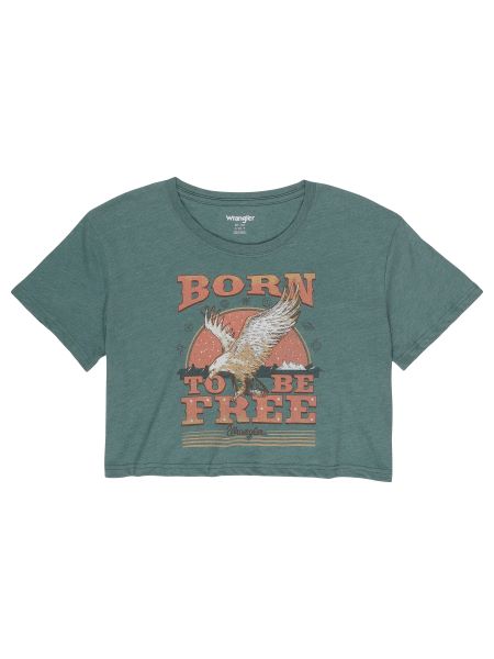 Wrangler Sage Bush Heather Born To Be Free Boyfriend Crop Women's Tee Shirt 112328946