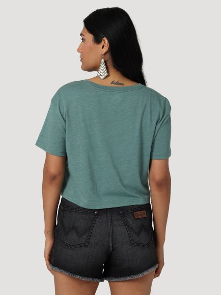 Wrangler Sage Bush Heather Born To Be Free Boyfriend Crop Women's Tee Shirt 112328946