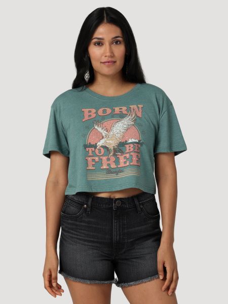 Wrangler Sage Bush Heather Born to be Free Boyfriend Crop Women's Tee Shirt 112328946