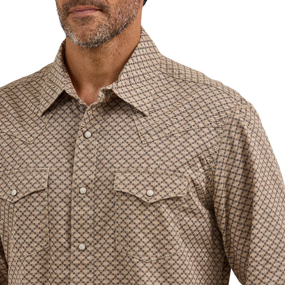 Wrangler Scale Brown Retro Premium Men's Long Sleeve Western Snap Printed Shirt 112368222