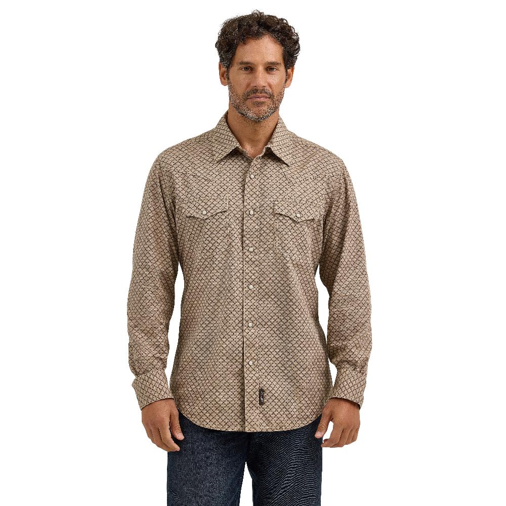 Wrangler Scale Brown Retro Premium Men's Long Sleeve Western Snap Printed Shirt 112368222