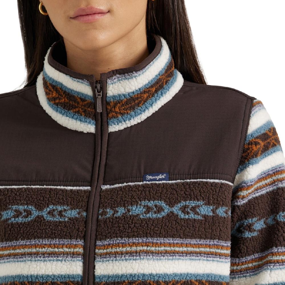 Wrangler Serape Brown Women's Southwestern Contrast Full Zip Sherpa Jacket 112356674