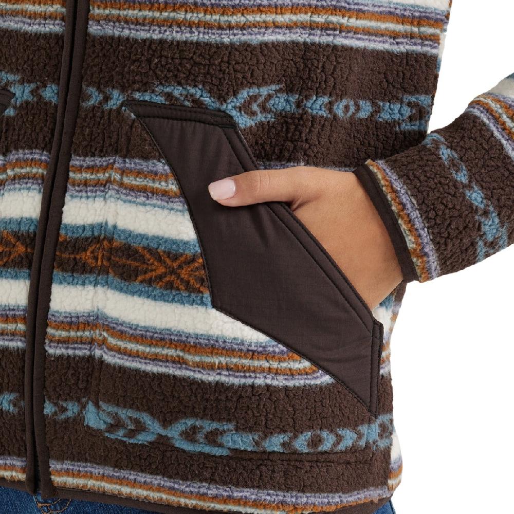 Wrangler Serape Brown Women's Southwestern Contrast Full Zip Sherpa Jacket 112356674