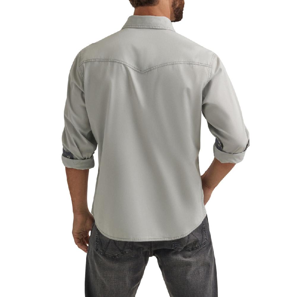 Wrangler Silver Grey Retro Premium Men's Longsleeve Collared Snap Shirt 112344544