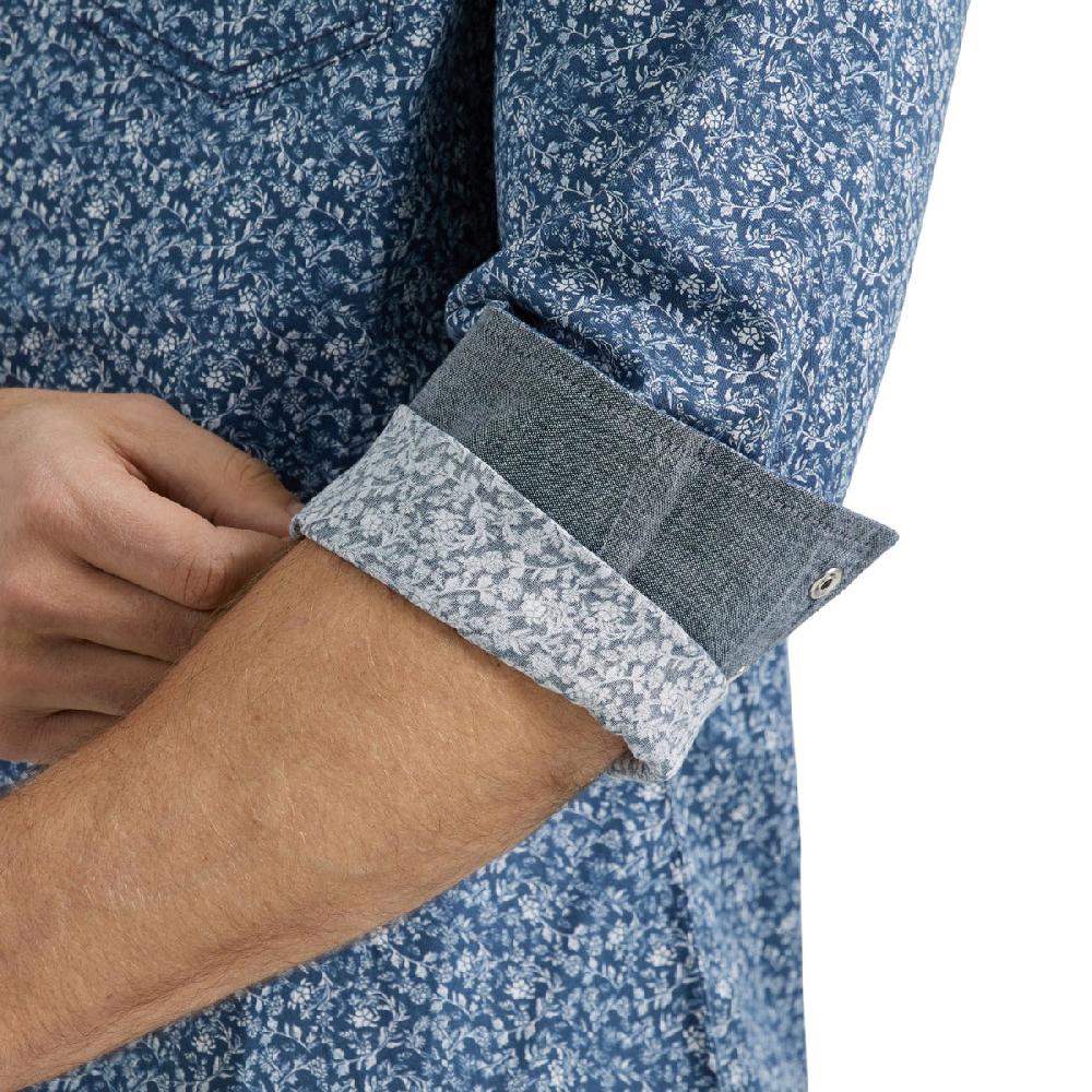 Wrangler Simply Navy With Print Retro Premium Men's Collared Long Sleeve Western Snap Shirt 112356586