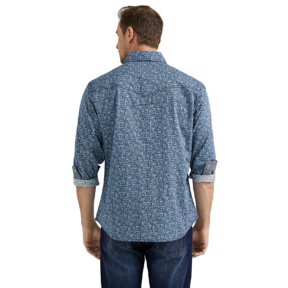 Wrangler Simply Navy With Print Retro Premium Men's Collared Long Sleeve Western Snap Shirt 112356586