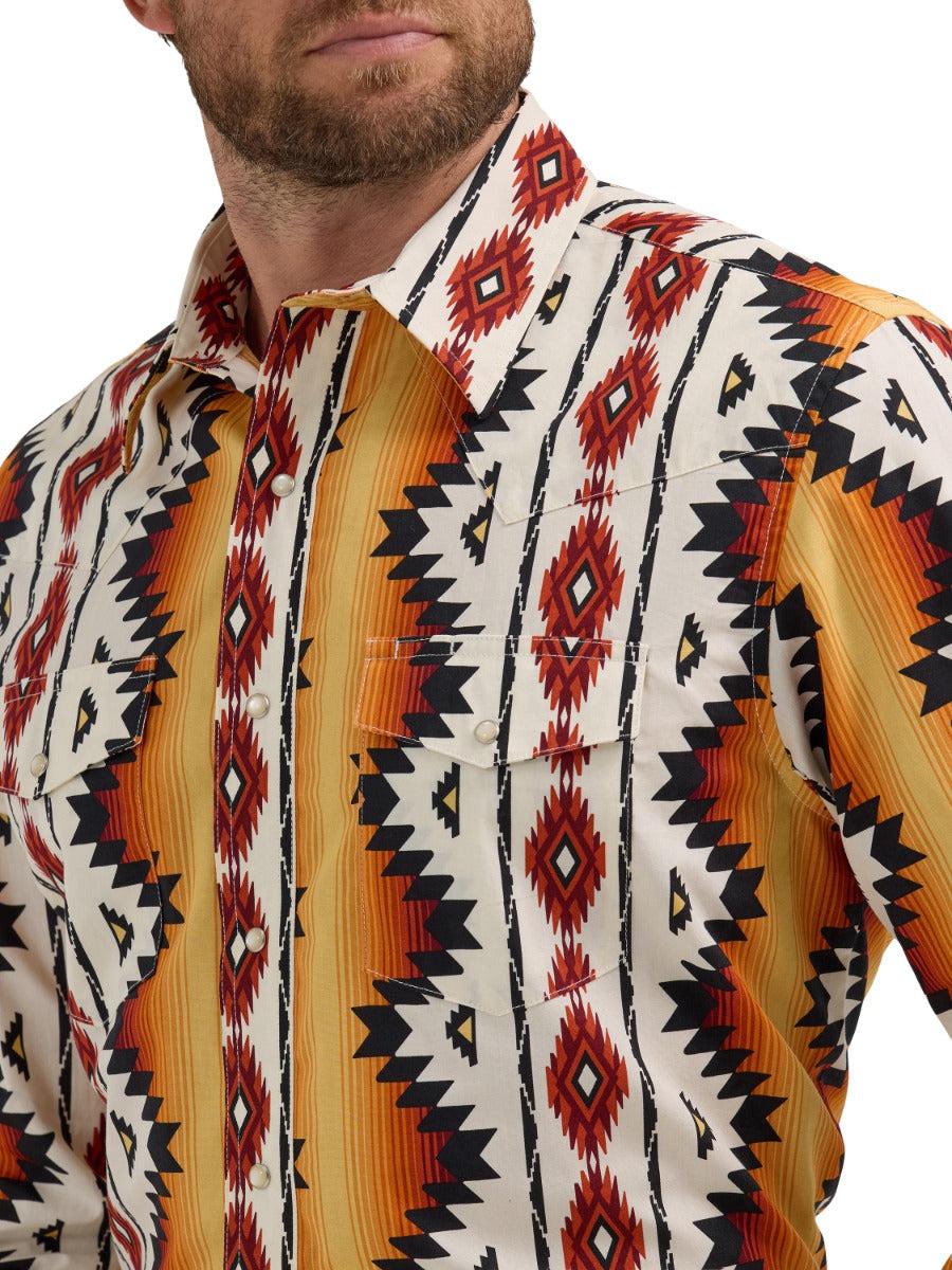 Wrangler Sunset Yellow With Print Checota Men's Collared Long Sleeve Snap Shirt 112355378