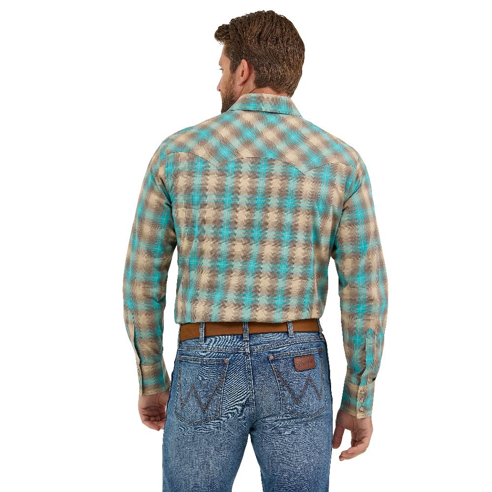 Wrangler Tan/Aqua Retro Long Sleeve Sawtooth Men's Collared Snap Pocket Longsleeve Western Shirt 112369551