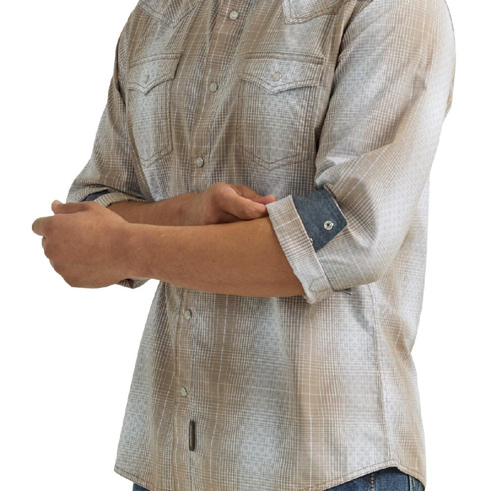 Wrangler Tan/Blue Plaid Retro Premium Men's Collared Longsleeve Western Snap Shirt 112352879