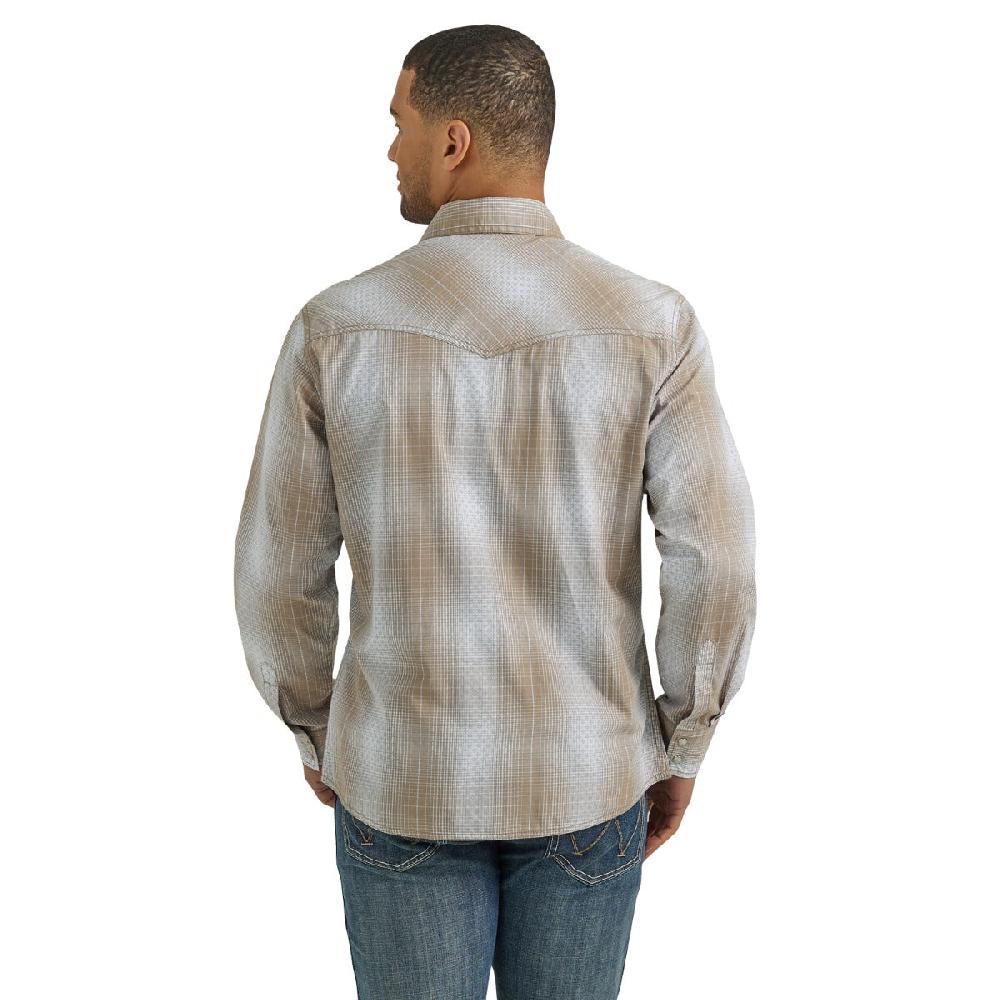 Wrangler Tan/Blue Plaid Retro Premium Men's Collared Longsleeve Western Snap Shirt 112352879