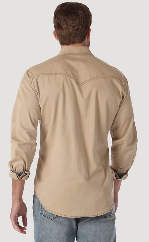 Wrangler Tan Contrast Trim Western Two Snap Flap Pocket Men's Long Sleeve Shirt MVR502T